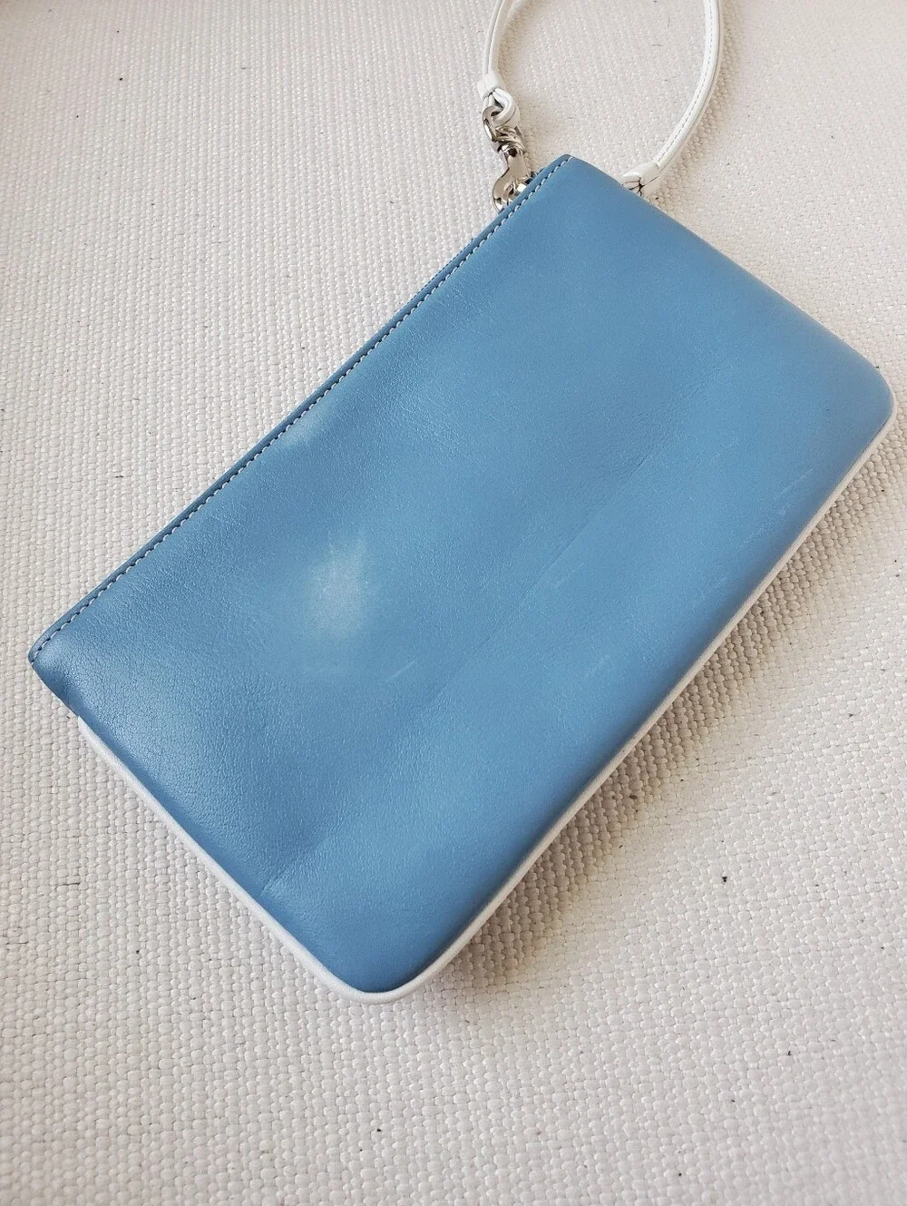 Coach Hampton Blue Leather Wristlet Wallet Buckle Snap Front Bag